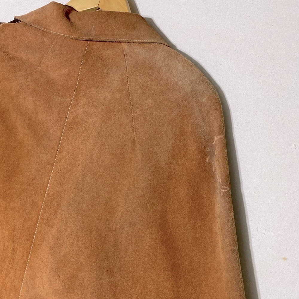 Vintage Two Tone Tan Brown Suede Leather Cape M Boho Western - Picture 14 of 16
